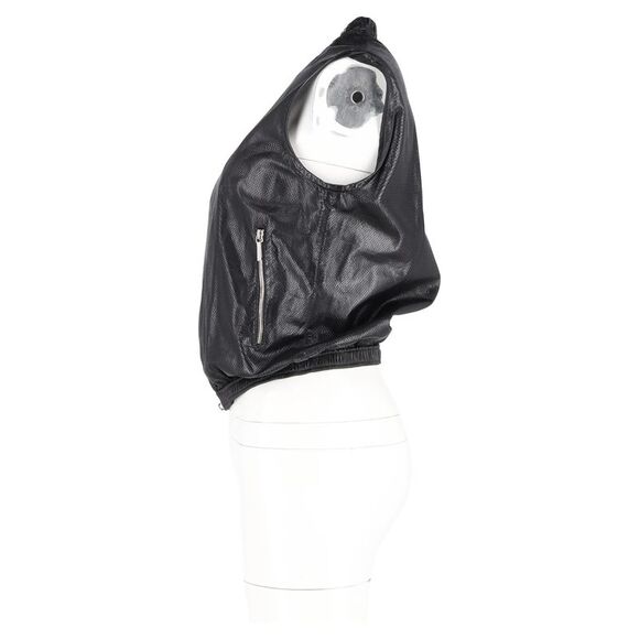 Jil Sander Perforated Zipped Vest Jacket in Black Leather